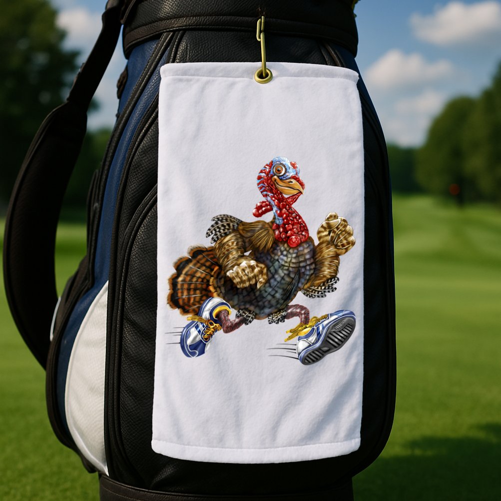Turkey Running In Action Thanksgiving Golf Towel