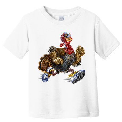 Turkey Running In Action Thanksgiving Toddler T-Shirt