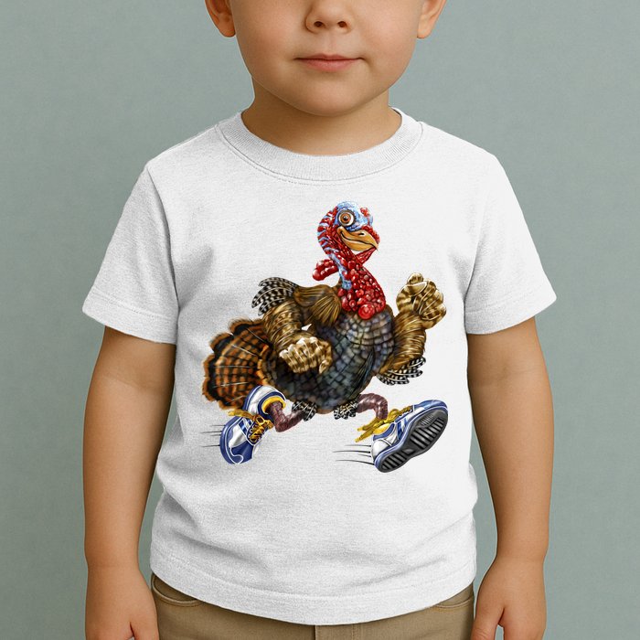 Turkey Running In Action Thanksgiving Toddler T-Shirt