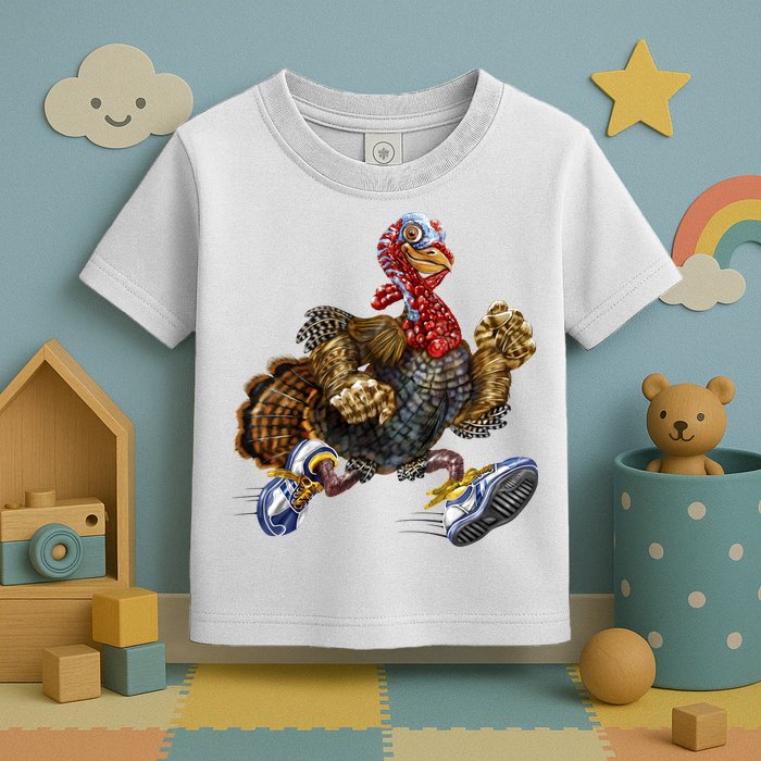 Turkey Running In Action Thanksgiving Toddler T-Shirt