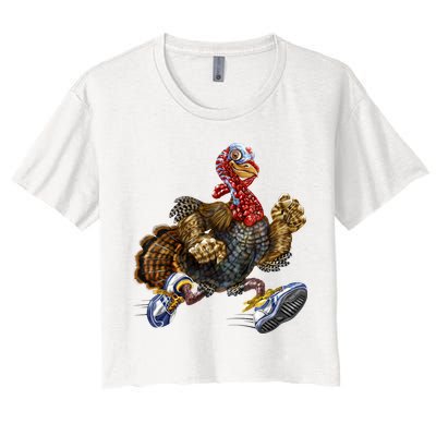 Turkey Running In Action Thanksgiving Crop Top