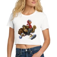 Turkey Running In Action Thanksgiving Crop Top