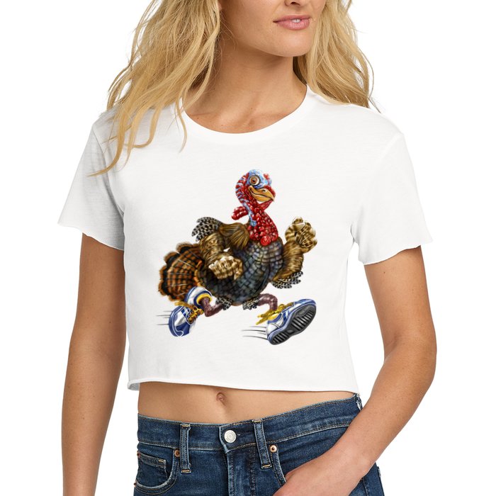 Turkey Running In Action Thanksgiving Crop Top