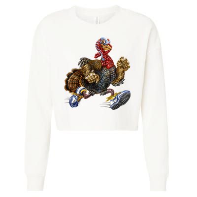 Turkey Running In Action Thanksgiving Cropped Pullover Crew