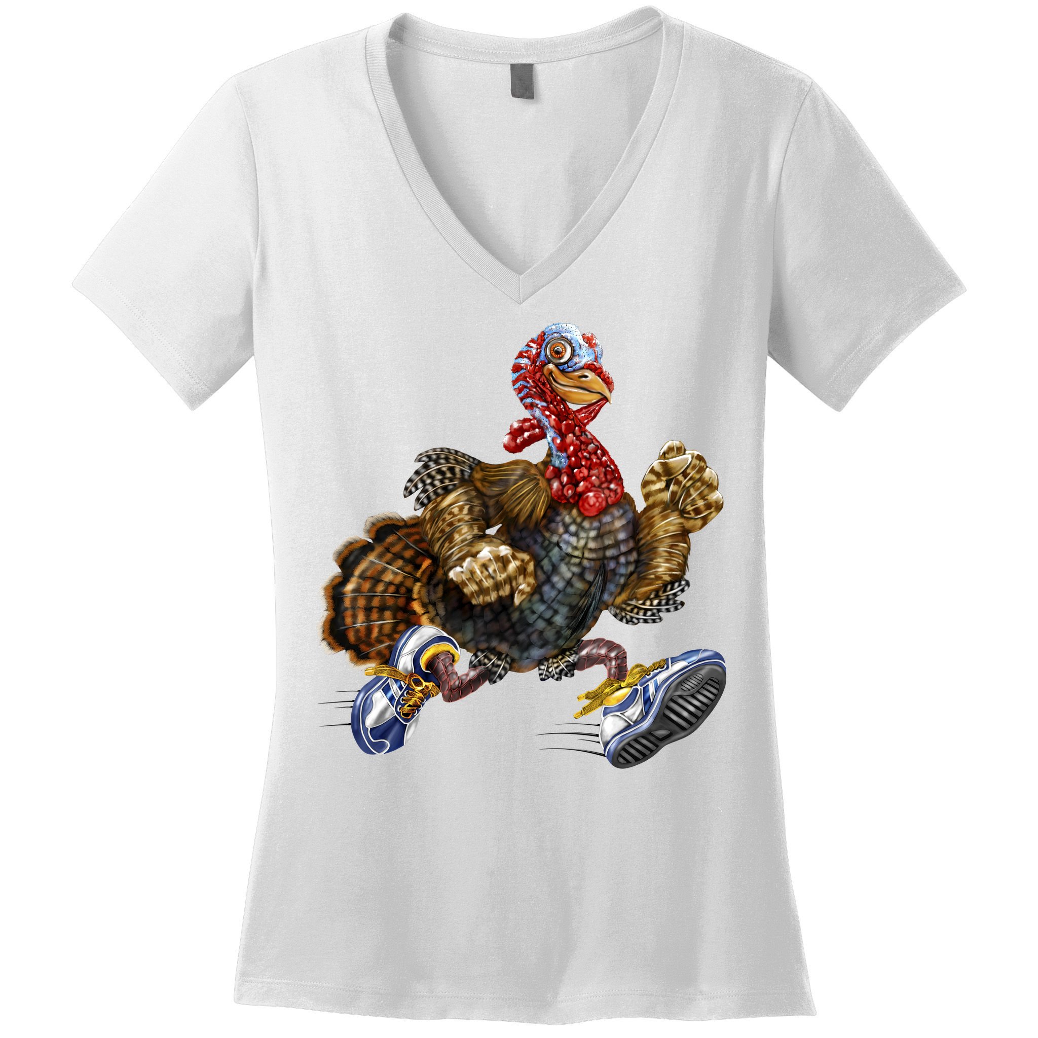 Turkey Running In Action Thanksgiving Women's V-Neck T-Shirt