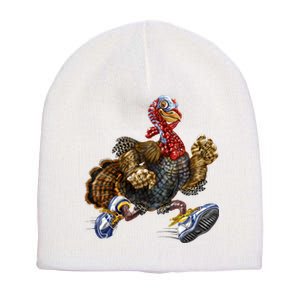 Turkey Running In Action Thanksgiving Short Acrylic Beanie