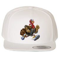 Turkey Running In Action Thanksgiving Wool Snapback Cap