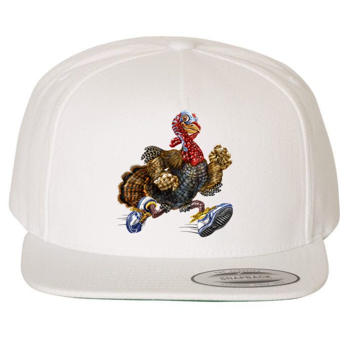 Turkey Running In Action Thanksgiving Wool Snapback Cap