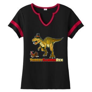 Turkeysaurus Rex T-Rex Thanksgiving Ladies Halftime Notch Neck Tee