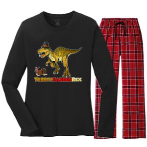 Turkeysaurus Rex T-Rex Thanksgiving Women's Long Sleeve Flannel Pajama Set 