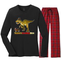 Turkeysaurus Rex T-Rex Thanksgiving Women's Long Sleeve Flannel Pajama Set 