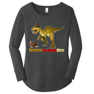 Turkeysaurus Rex T-Rex Thanksgiving Women's Perfect Tri Tunic Long Sleeve Shirt