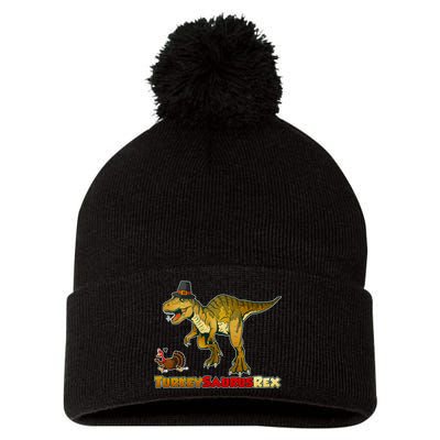 Turkeysaurus Rex T-Rex Thanksgiving Pom Pom 12in Knit Beanie