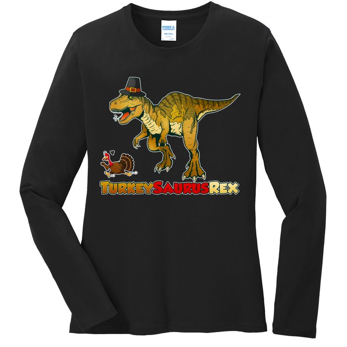 Turkeysaurus Rex T-Rex Thanksgiving Ladies Long Sleeve Shirt