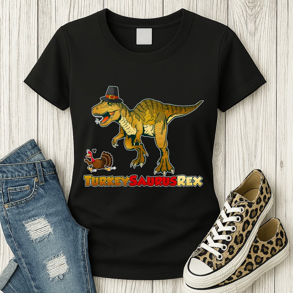 Turkeysaurus Rex T-Rex Thanksgiving Womens T-Shirt