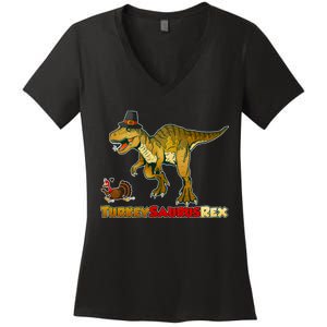 Turkeysaurus Rex T-Rex Thanksgiving Women's V-Neck T-Shirt