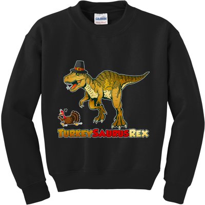 Turkeysaurus Rex T-Rex Thanksgiving Kids Sweatshirt