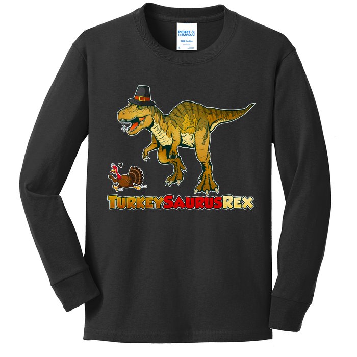 Turkeysaurus Rex T-Rex Thanksgiving Kids Long Sleeve Shirt