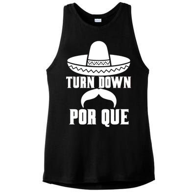 Turn Down Por Que Funny Cinco De Mayo Ladies PosiCharge Tri-Blend Wicking Tank