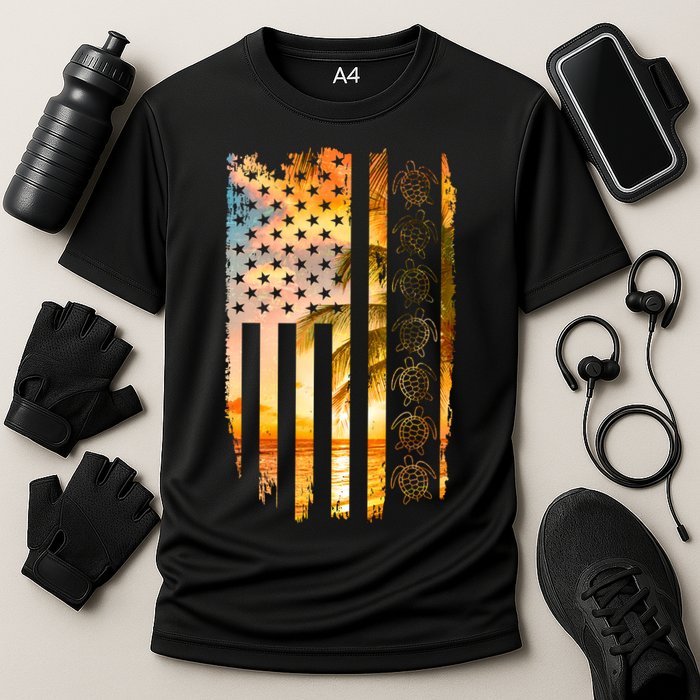 Turtle Sunset Beach Flag Performance Shirt