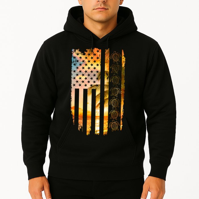 Turtle Sunset Beach Flag Hoodie