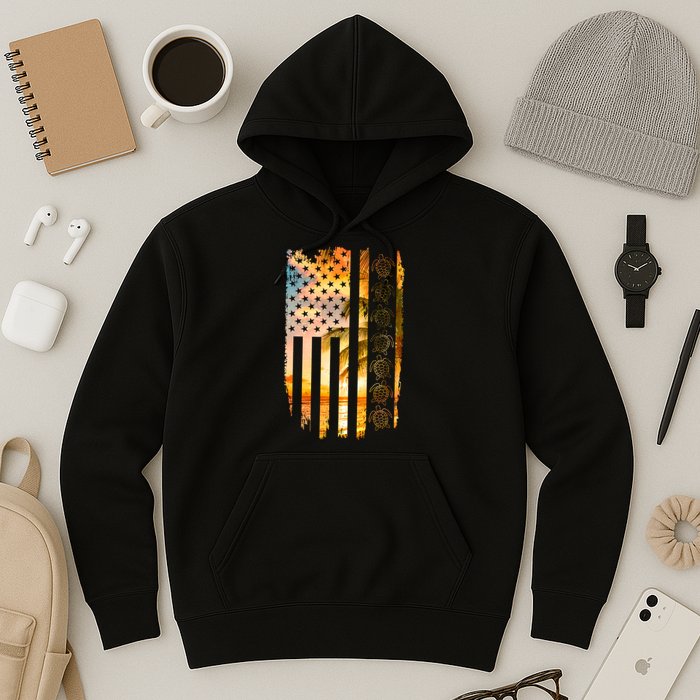 Turtle Sunset Beach Flag Hoodie