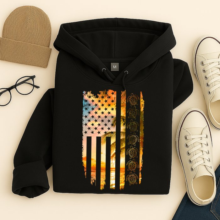 Turtle Sunset Beach Flag Hoodie