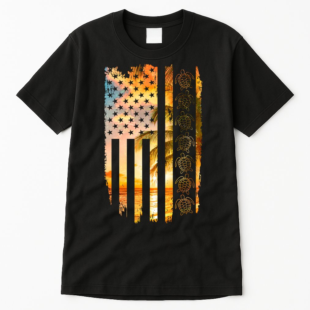 Turtle Sunset Beach Flag Tall T-Shirt