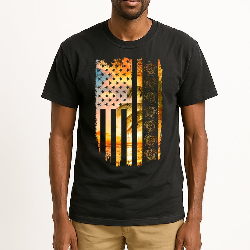 Turtle Sunset Beach Flag Tall T-Shirt