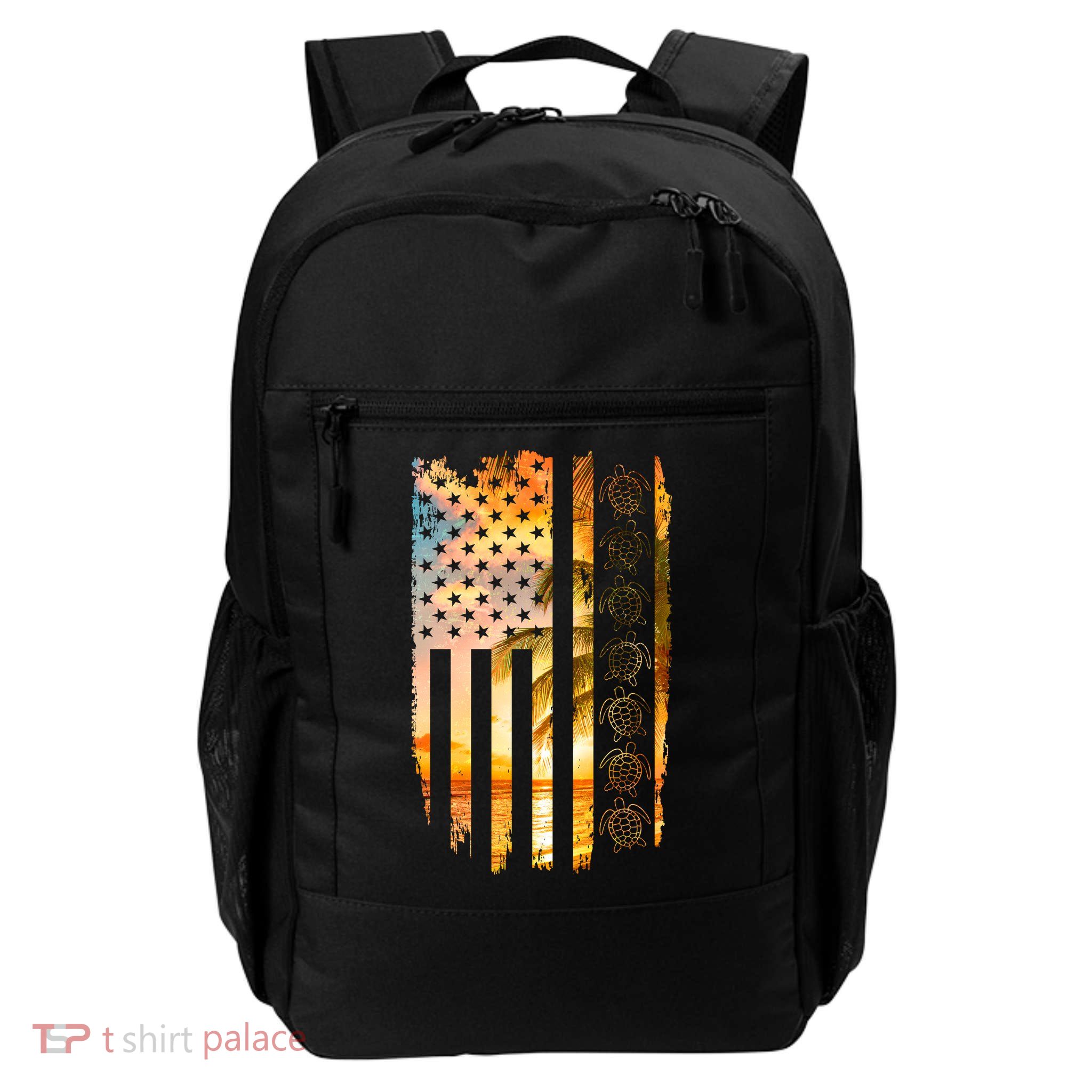 Turtle Sunset Beach Flag Backpack
