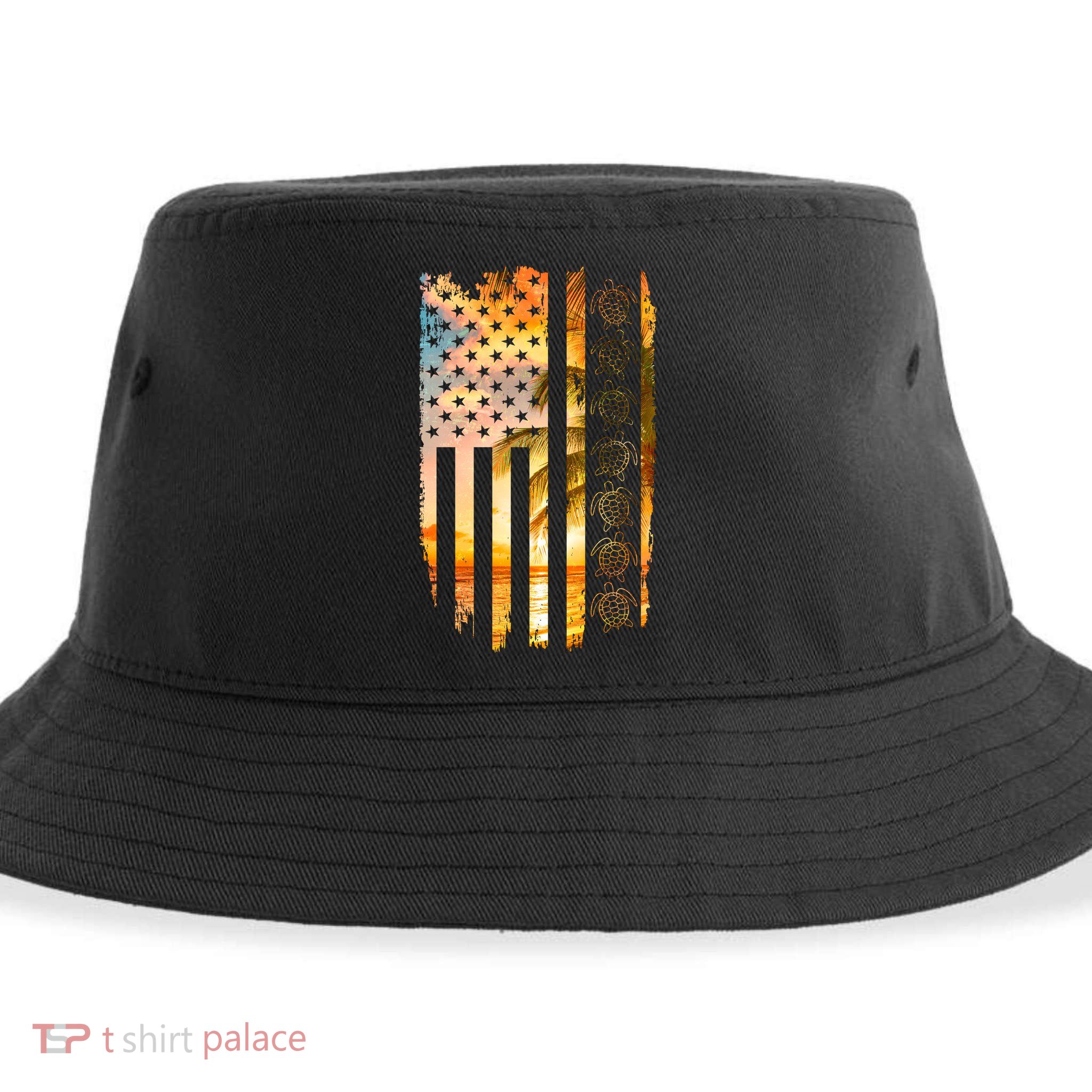 Turtle Sunset Beach Flag Sustainable Bucket Hat