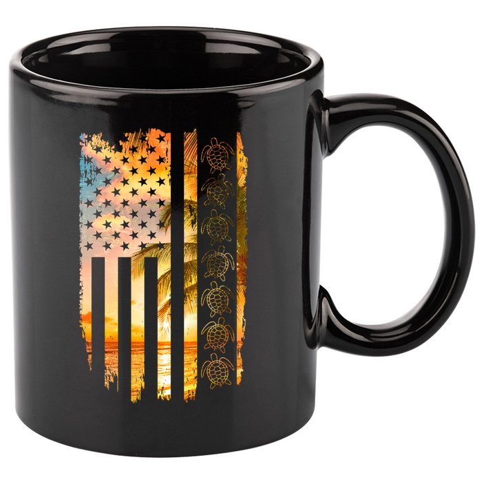 Turtle Sunset Beach Flag 11oz C Handle Ceramic Mug