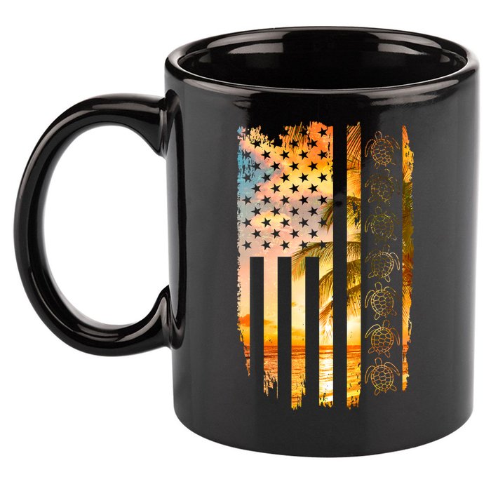 Turtle Sunset Beach Flag 11oz C Handle Ceramic Mug
