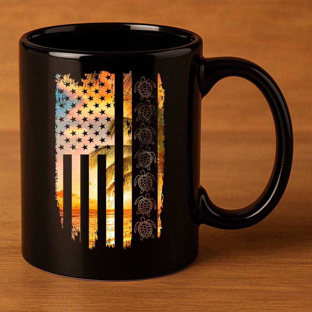 Turtle Sunset Beach Flag 11oz C Handle Ceramic Mug
