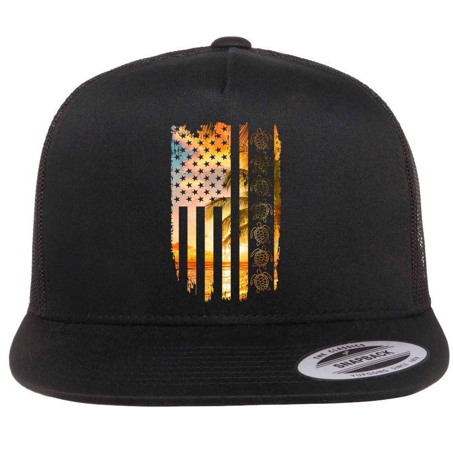Turtle Sunset Beach Flag Flat Bill Trucker Hat