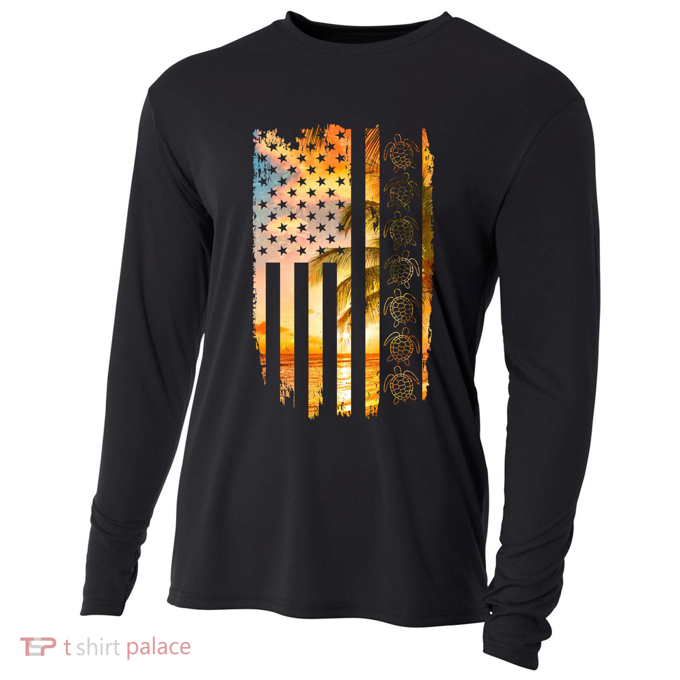 Turtle Sunset Beach Flag Cooling Performance Long Sleeve Crew