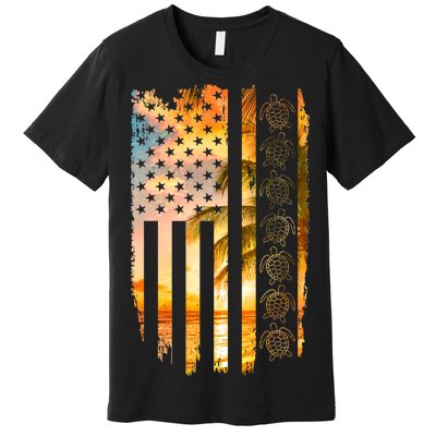 Turtle Sunset Beach Flag Premium T-Shirt