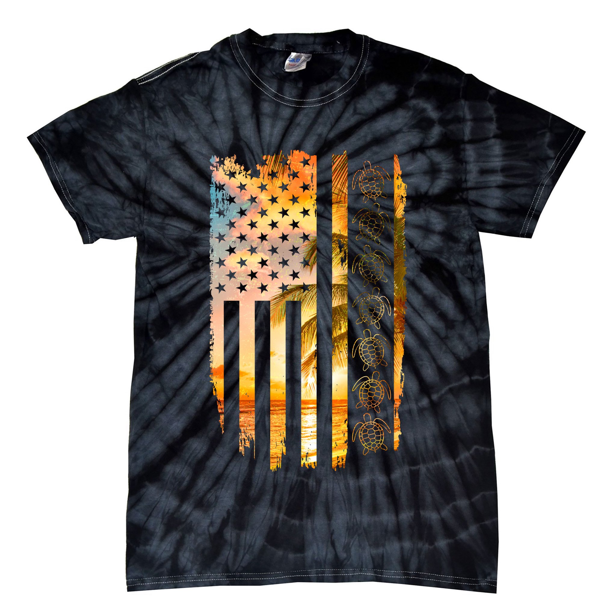 Turtle Sunset Beach Flag Tie-Dye T-Shirt