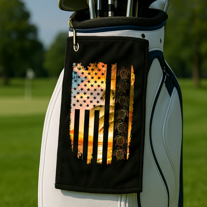 Turtle Sunset Beach Flag Golf Towel