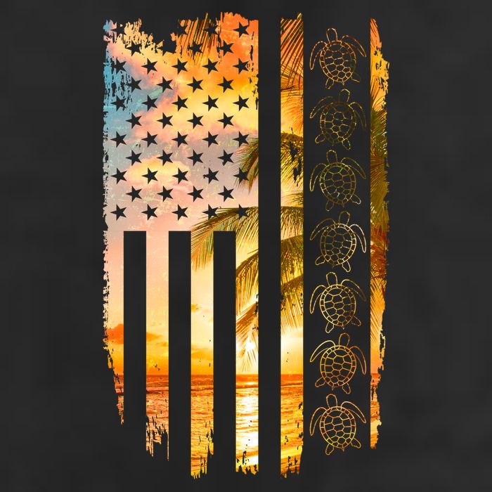 Turtle Sunset Beach Flag Golf Towel