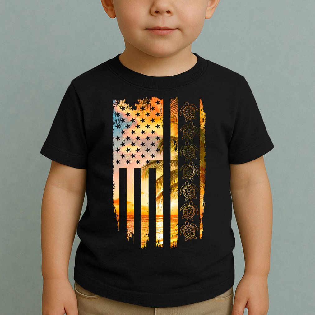 Turtle Sunset Beach Flag Toddler T-Shirt