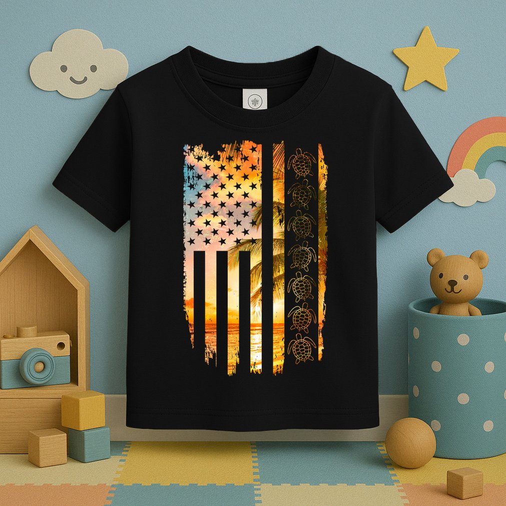Turtle Sunset Beach Flag Toddler T-Shirt