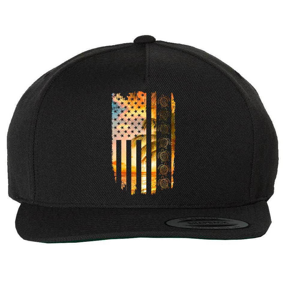Turtle Sunset Beach Flag Wool Snapback Cap