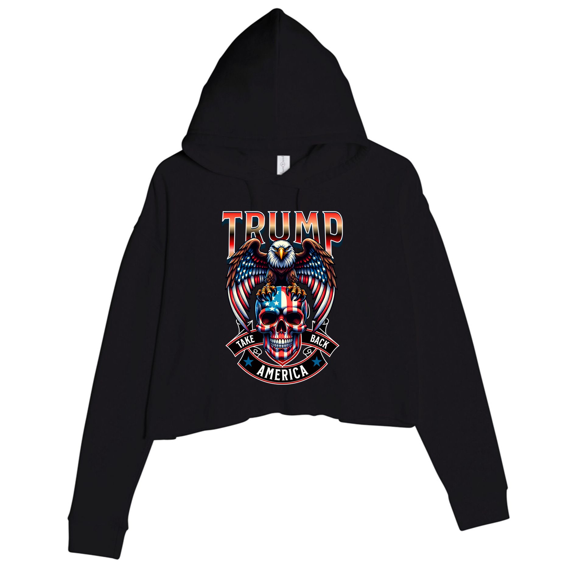 Trump Usa Skull Eagle Take America Back Crop Fleece Hoodie