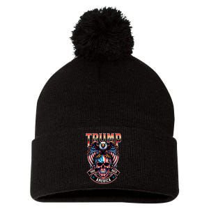 Trump Usa Skull Eagle Take America Back Pom Pom 12in Knit Beanie