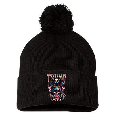 Trump Usa Skull Eagle Take America Back Pom Pom 12in Knit Beanie