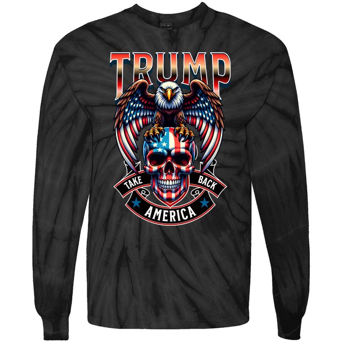 Trump Usa Skull Eagle Take America Back Tie-Dye Long Sleeve Shirt