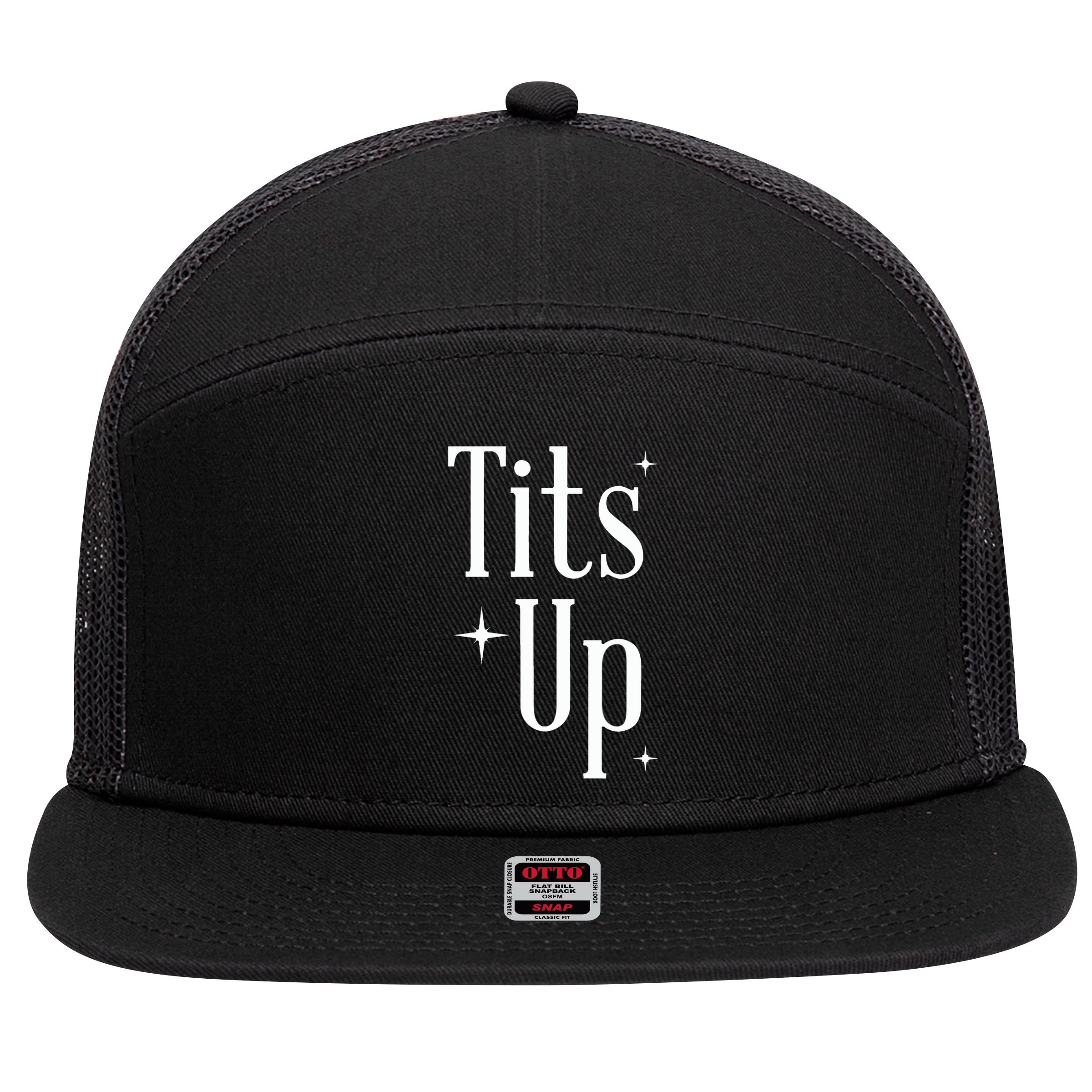 Tits Up Support Feminism Funny Gift 7 Panel Mesh Trucker Snapback Hat