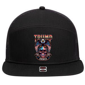 Trump Usa Skull Eagle Front And Back Logo 7 Panel Mesh Trucker Snapback Hat