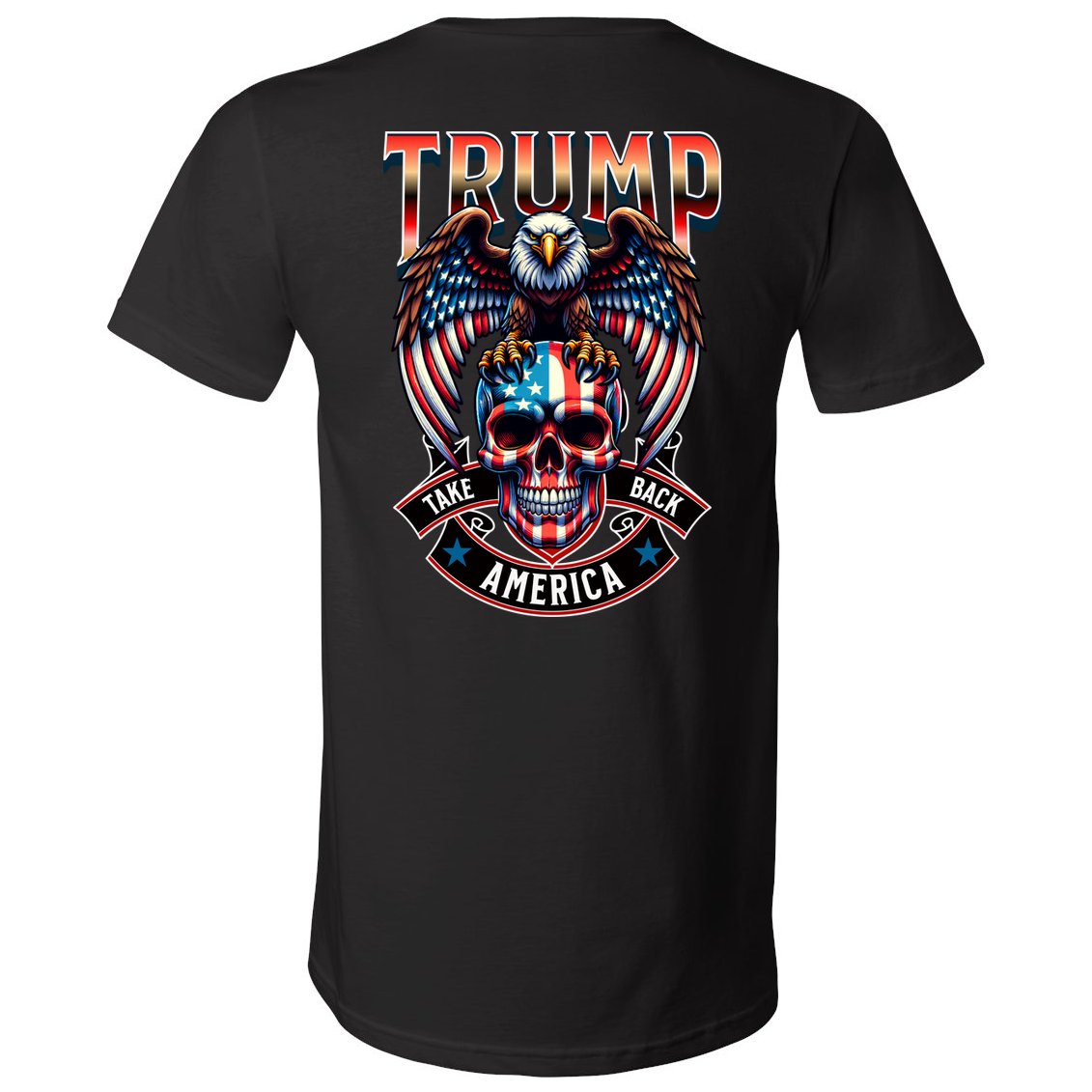 Trump Usa Skull Eagle Front And Back Logo V-Neck T-Shirt